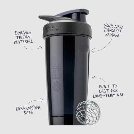 BlenderBottle Strada Shaker Cup Perfect for Protein Shakes and Pre Workout, 24-Ounce, Black
