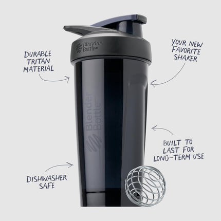 BlenderBottle Strada Shaker Cup Perfect for Protein Shakes and Pre Workout, 24-Ounce, Black