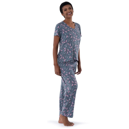 Fruit of the Loom Women's Plus Size Short Sleeve Tee and Pant 2 Piece Sleep Set, Floral, 4X