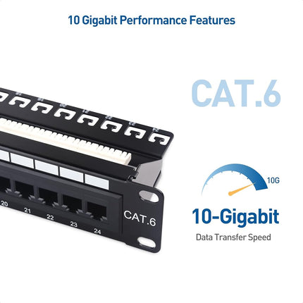 Cable Matters Rackmount or Wall Mount 1U 24-Port Cat 6 Network Patch Panel with Support Bar