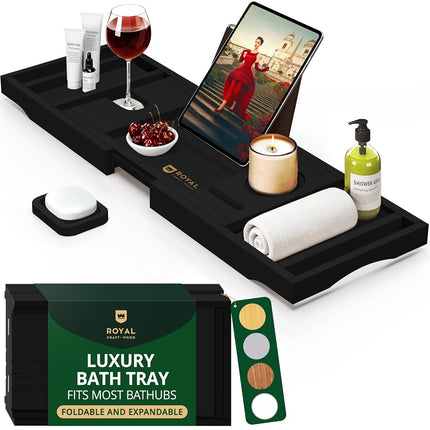 Plateau de baignoire pliable en bambou, extensible, pour baignoire, table de baignoire avec côtés extensibles - Porte-savon gratuit