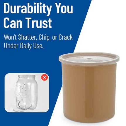 Carlisle FoodService Products Classic Round Storage Container Crock with Lid for Kitchen, Restaurants, Home, Plastic, 2.7 Quarts, Beige
