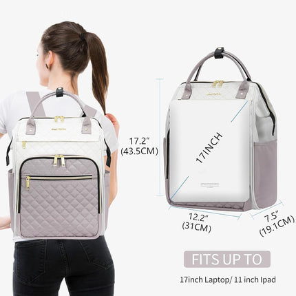 EMPSIGN 17 Inch Large Quilted Laptop Backpack for Women, Beige-Dusty Pink