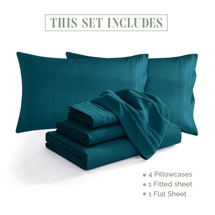 Elegant Comfort 1500 Premium Quality 6-Piece Bed Sheet Set - 18-24 Inch Extra Deep Pocket, Smart Storage Pockets, Wrinkle Free Ultra Soft 6PC Extra Deep Pocket Sheets, King, Marine Teal