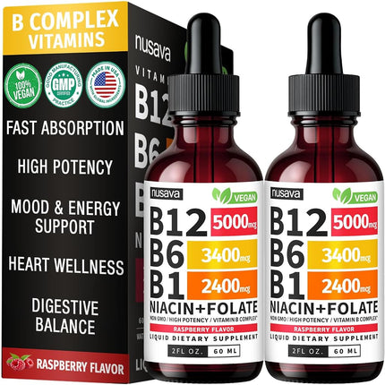 (2 Pack) Vitamin B12 and B6 Liquid Drops, B12 Subl