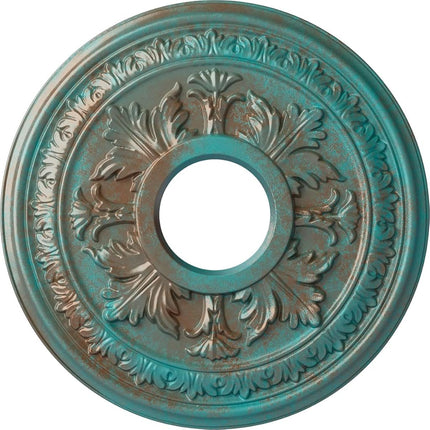 15 3/8"OD x 4 1/4"ID x 1 1/2"P Baltimore Ceiling Medallion (Fits Canopies up to 5 1/2"), Hand-Painted Copper Green Patina