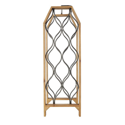 Deco 79 Wood Tall 8 Slot Wine Rack with Gray Metal Curved Teardrop Holders, 10" x 9" x 29", Brown
