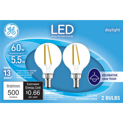 GE LED Light Bulbs, 60 Watt Eqv, Daylight, G16 Glo