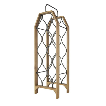 Deco 79 Wood Tall 8 Slot Wine Rack with Gray Metal Curved Teardrop Holders, 10" x 9" x 29", Brown