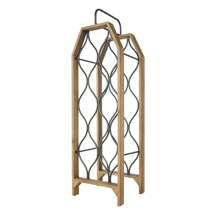 Deco 79 Wood Tall 8 Slot Wine Rack with Gray Metal Curved Teardrop Holders, 10" x 9" x 29", Brown