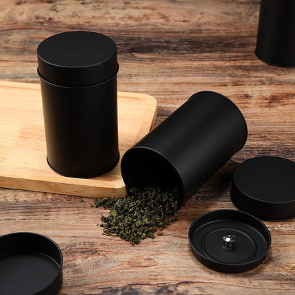 Zopeal 10 Packs Tea Tin Canister Tins for Loose Metal 16 oz Round Can with Lid Double Seal Canisters Container Kitchen Storage Coffee Sugar (Black)