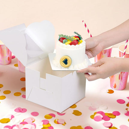 DOYIDE 20Pcs Mini Cake Boxes with Window, 6x6x5 Inches White Bakery Boxes, Small 4 Cupcake Boxes, Cake Packaging for Pastries, Cookies, Chocolates, Cupcakes, Birthday Party, Wedding