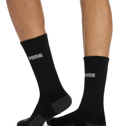 PUMA Men's 6 Pack Crew Socks, Black/Grey Logo, L UK