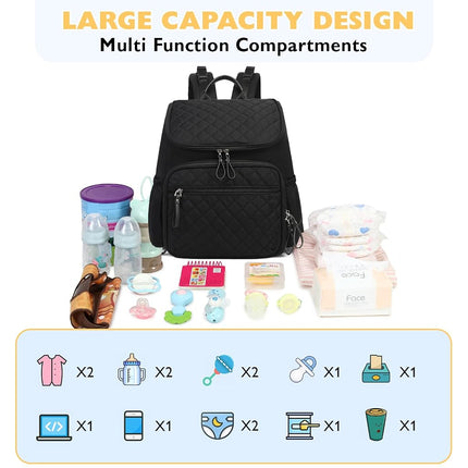 LORADI Diaper Bag Backpack with Storller Clips, Water-Resistant Travel Backpack with Anti-Theft Pocket, Black, Large