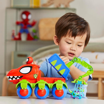 SPIDEY AND HIS AMAZING FRIENDS Marvel Dino Webs Crawler Toy Car Playset, Spider-Man & Goblin Raptor 4 Inch Action Figures, Children Aged 3+