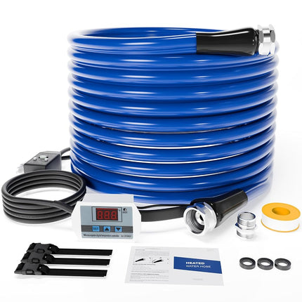 Tuyau d'eau chauffant 50 pieds pour VR, tuyau d'eau douce avec raccords, tuyau d'eau potable antigel -45℃ avec arrêt automatique de la température pour tuyaux d'arrosage
