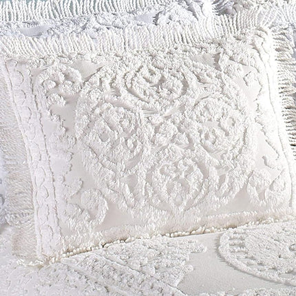 Beatrice Home Fashions Medallion Chenille Bedspread, Standard Sham, White