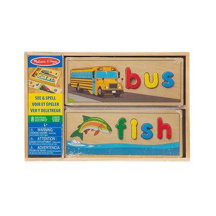 Melissa & Doug See & Spell − Wooden Alphabet Letters with Flash Cards | Educational Word Puzzles for Children | Age 4–6