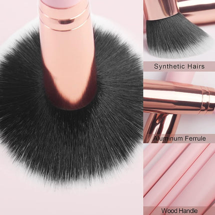 Juego de 16 brochas de maquillaje Real Perfection con 1 perfilador de cejas, sintéticas de primera calidad para base, difuminar, polvos faciales, sombra de ojos, corrector y kit de herramientas de maquillaje