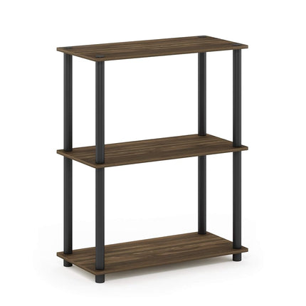 Furinno TURN-N-TUBE Storage Shelves, 3-Tier Book Shelf, Corner Shelf, Toolless Open Shelves, for Organization and Storage, Living Room, Garage, Home Office, Columbia Walnut