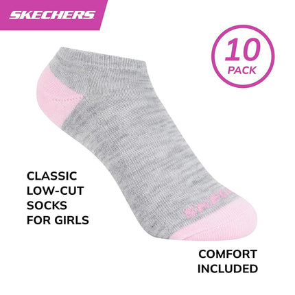 Skechers Girls' 10-Pack Performance No Show Socks, Everyday Wear for Kids, Soft & Comfort-fit, Light Grey Heather Multicolor, 7-8.5