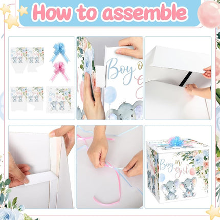 AmazingSpark 28in Jumbo Gender Reveal Gift Box Kit with Oversized Box Giant Pull Bows for Gender Reveal Baby Shower Birthday Party Decor(Baby Elephant)