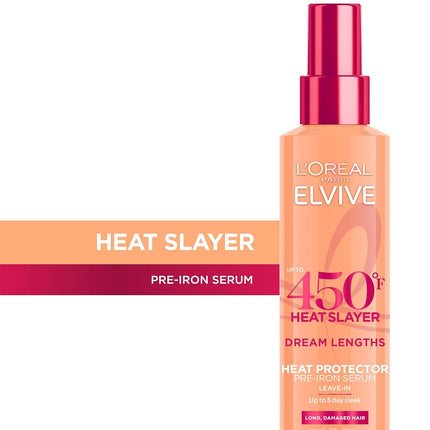 L'Oreal Paris Elvive Dream Lengths Heat Slayer Pre-Iron Spray Leave-In, 4.4 Ounce