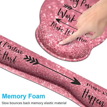 Dapesuom Keyboard Wrist Rest and Mouse Pad with Wrist Support, Cute Memory Foam Cushion for Keyboard and Mouse Set, Ergonomic Desktop Pad Rests with Non Slip Base for Easy Typing & Pain Relief, Quotes