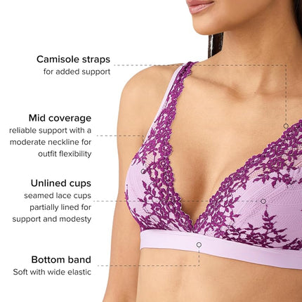 Wacoal Women's Embrace Lace Lightly Lined Wire Free Mid Coverage Bralette, 852191, Lavender Sage/Dark Purple, 42