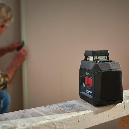 BOSCH GLL50-40G Green-Beam Self-Leveling 360 Degree Cross-Line Laser, Includes 4 AA Batteries, L-Bracket, Ceiling Clip, & Hard Carrying Case