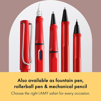 Lamy safari red - Ballpoint Pen with ergonomic grip & line width M - for pleasant long writing - made of robust ASA plastic – including large capacity refill M 16 in blue