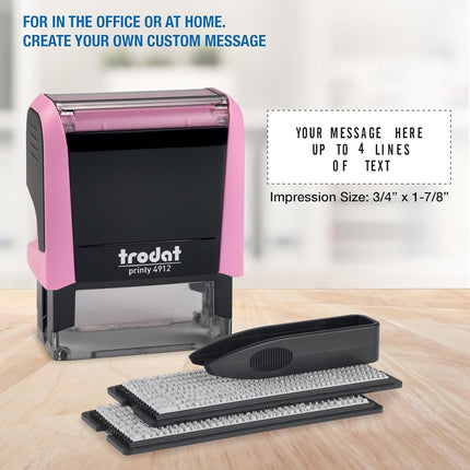 Trodat Printy 4912 Stamp to Design Yourself Pastel Pink - Self-Inking 4 Lines Black Imprint Colour 47 x 18 mm