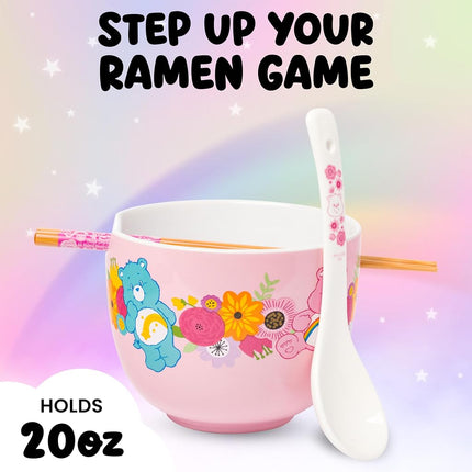 Bol en céramique Silver Buffalo Les Bisounours Fleurs de printemps pour nouilles ramen ou riz avec baguettes, compatible micro-ondes, 590 ml