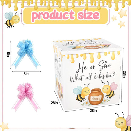 AmazingSpark 28in Jumbo Gender Reveal Gift Box Kit with Oversized Box Giant Pull Bows for Gender Reveal Baby Shower Birthday Party Decor(What Will Baby Bee)