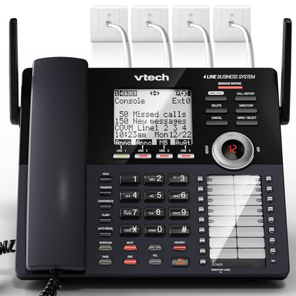 VTech AM18447 Main Console 4-Line Small Business Phone System - Expandable to 10 Stations, Digital Answering Machine, Auto Attendant, Intercom & Custom Music on Hold, Black