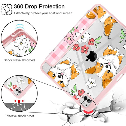 May Chen for iPad Pro 13 Inch Case M5 2025 / M4 2024, Built Pencil Holder & Clear Transparent Print Back Shell Slim Stand Shockproof Tablet Cover, Auto Wake/Sleep, Corgi Dog Stripes
