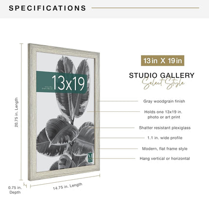 MCS Industries Inc 63726 13x19 Inch Studio Gallery, Gray Woodgrain Frames, 13x19
