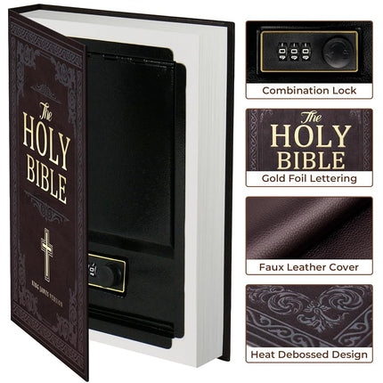 Book Safe with Combination Lock, Hidden Safe (10.9 x 7.7 x 1.8 Inch) with Fireproof Bag, Secret Diversion Safe, Hollow Book Box Hidden Storage, Money Safe Box for Cash (Bible)