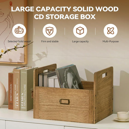KIRIGEN Wooden Vinyl Record Storage Crate Box, Holds 80 LP Albums, Brown