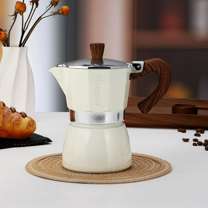 Mongdio Stovetop Espresso Maker Moka Pot, Cuban Coffee Maker Stove top coffee maker Moka Italian Espresso Greca Coffee Maker Brewer Percolator, 6 Espresso Cups, 10 oz - White