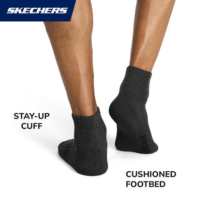 Skechers Men's 10-pack Half Terry Classic Quarter Crew Socks, Comfort-fit & Cushioned Footbed, White/Steel Grey/Dark Denim, 9-13 UK