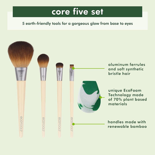 Ecotools Core Five Makeup Brush and Sponge Set (5-Pieces)