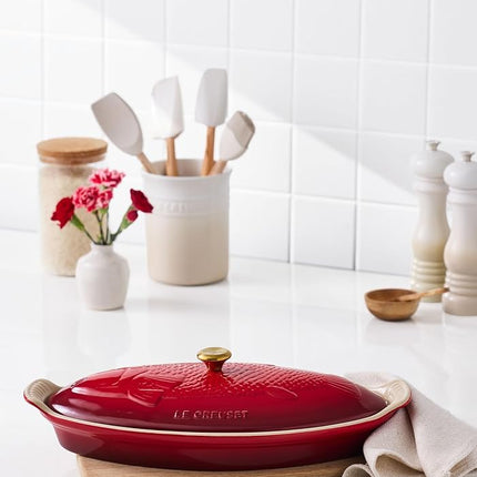 Le Creuset Stoneware Heritage Fish Baker, 1.7 qt., Cerise