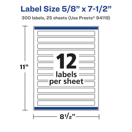 Avery Durable Waterproof Rectangle Labels with Sure Feed, 5/8" x 7-1/2", 300 Oil and Tear-Resistant Waterproof Labels, Print-to-The-Edge, Laser/Pigment-Based Inkjet Printable Labels