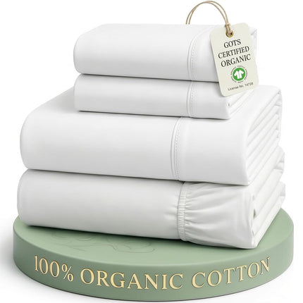 LANE LINEN 100% Organic Cotton Pure White King-She