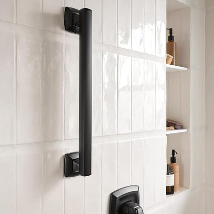 Moen Voss Matte Black Bathrrom Safety 12-Inch Stanless Steel Grab Bar, YG5112BL