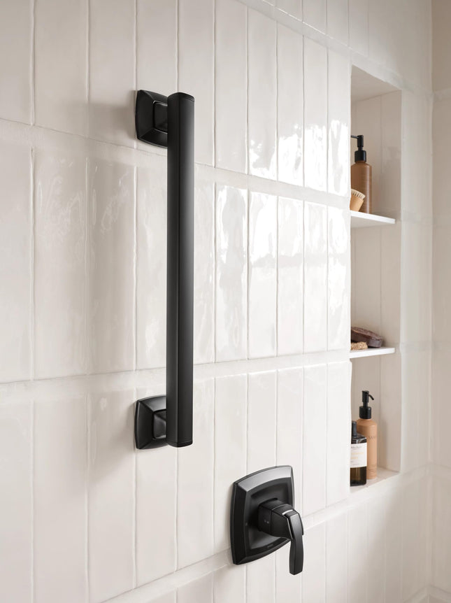 Moen Voss Matte Black Bathrrom Safety 12-Inch Stanless Steel Grab Bar, YG5112BL