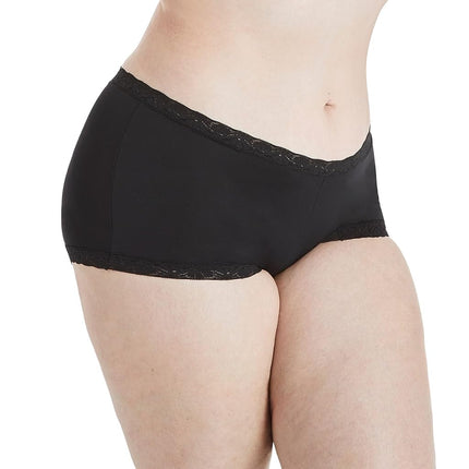 Maidenform Women's Underwear, Microfiber with Lace Boyshort Panties, One Fab Fit, 3-Pack Boy Short, Black/Black/Black, S (Pack of 3)
