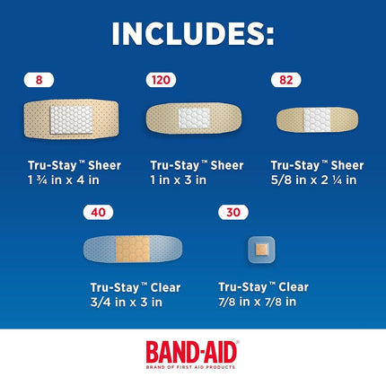 Band-Aid Brand Adhesive Bandage Family Variety Pack, Sheer and Clear Bandages, Assorted Sizes, 280 ct
