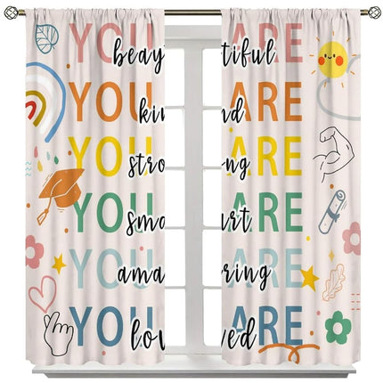 Kids Quotes Curtains, Cartoon Puzzle Rainbow Sun Flower Star Color Educational Happy Window Treatments, Thermally Insulated Drapes For Nursery Boys Girls Living Room Bedroom 41x63.5in（No Blackout）